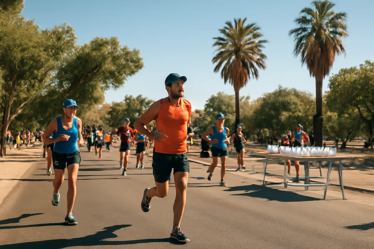 Marathon runners facing challenging weather conditions