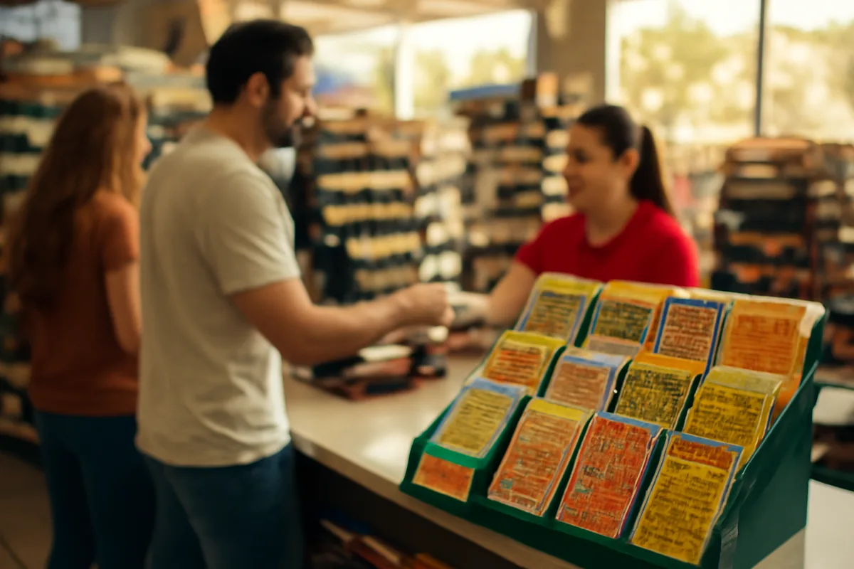 Person checking Florida Lottery ticket with a pen and calendar
