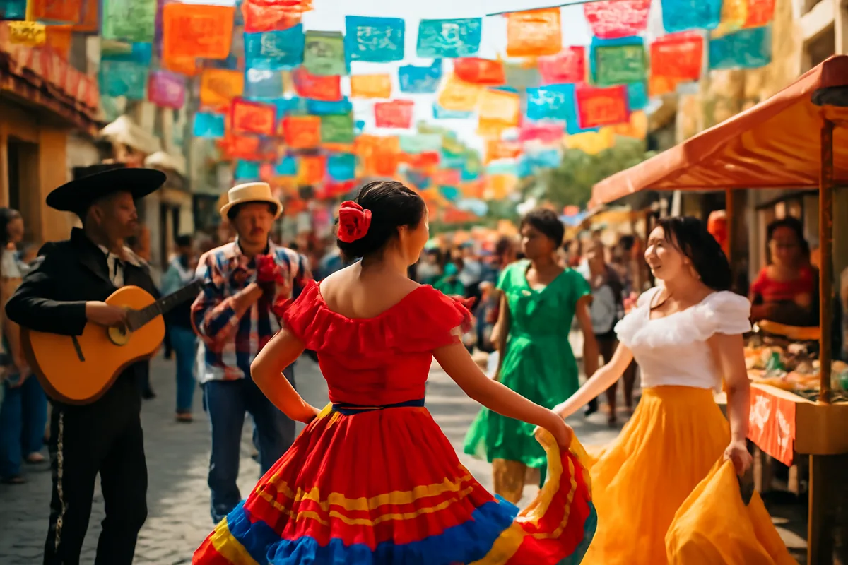 Colorful celebration of Hispanic Heritage Month with flags and cultural symbols